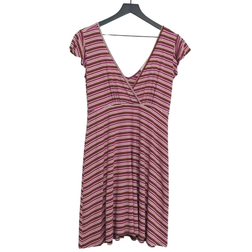 New! Stitch & Pine Ribbed Knit Stripes Fit & Flare Flutter Sleeves Mini Dress